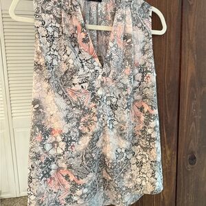 Tahari Sleeveless Wrap Blouse in Pink and Gray